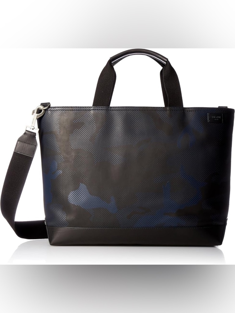 Jack Spade Leather Weekender Travel Bag Black/Navy Camo Laptop Work Bag - Picture 2 of 11
